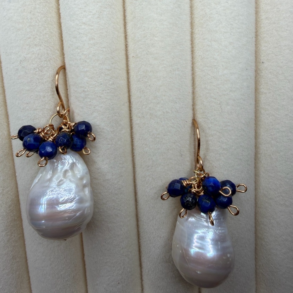 Lapis Pearl Earrings - Picture 6 of 8